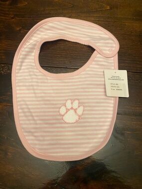 NWT Clemson Pink Striped Baby Bib with Paw Embroidery